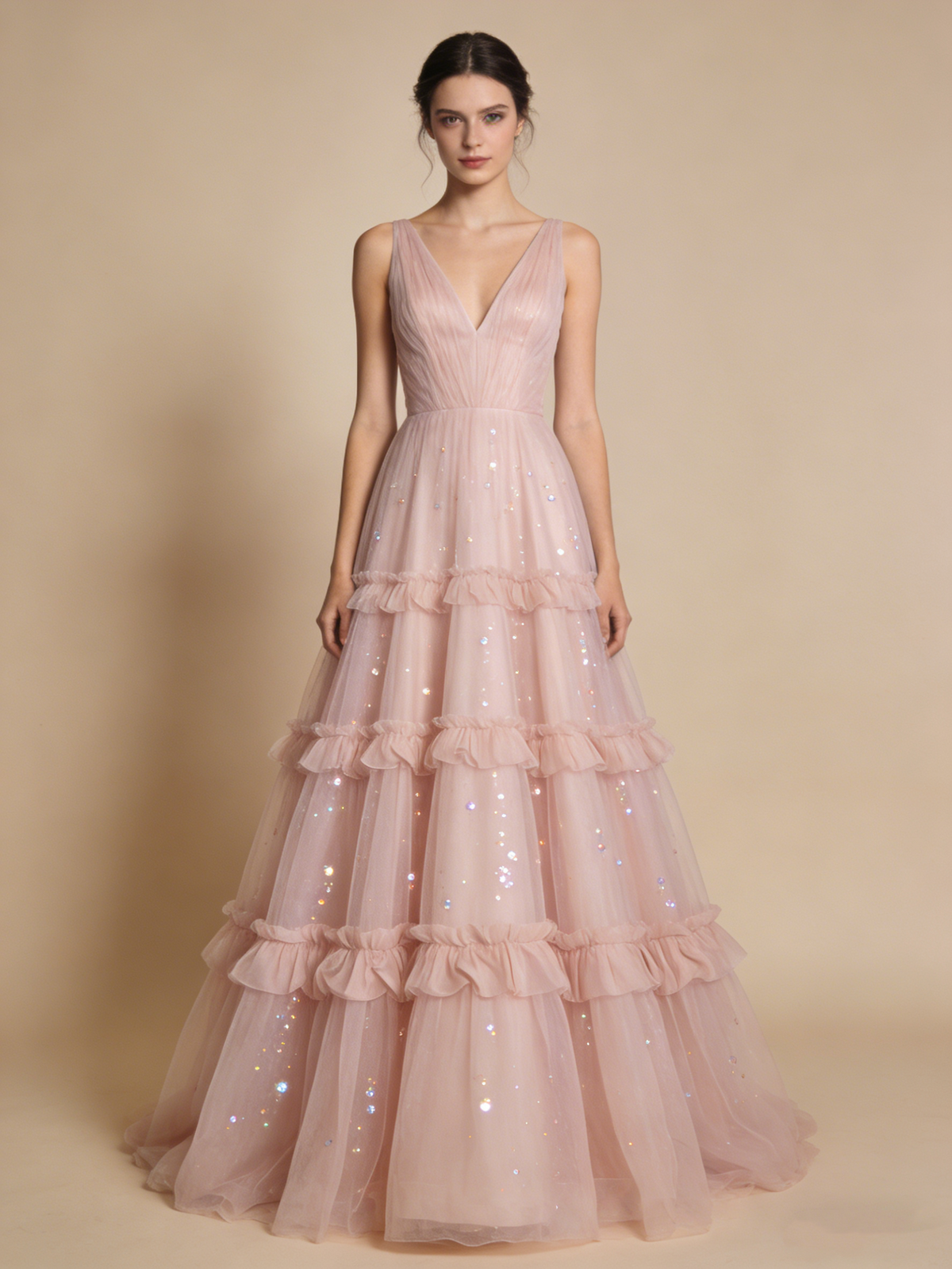 Chic Prom Dress V-neck Tulle Pleated Cocktail Outfits Gala Dress Evening Gown HZ0319
