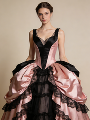 Chic Ball Gown Black Pink Straps Pleated Lace Prom Dresses Quinceanera Dress Evening Gala Gown HZ0319