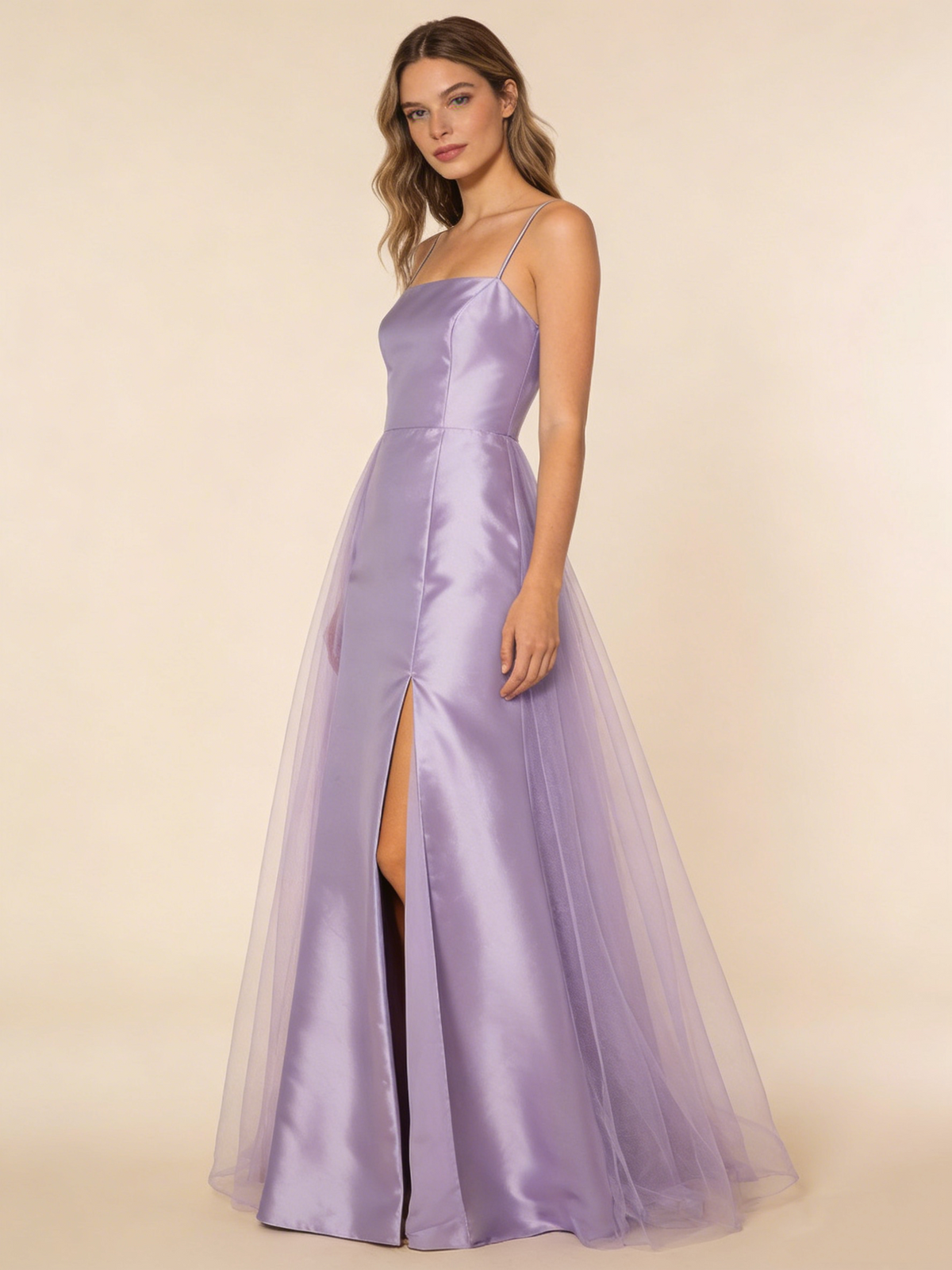 A Line Prom Dress Light Purple Spaghetti Straps Slit Evening Gown Birthday Party Outfits Gala Dress HZ0319