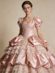 Elegant Ball Gown Light Pink Square Neck Pleated Prom Dresses 17th Dress Evening Gala Gown HZ0319