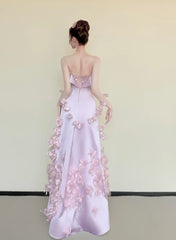 Beauty Prom Dress Light Pink Strapless Floral Gala Dress Evening Gown Birthday Party Outfits HZ0319