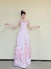 Beauty Prom Dress Light Pink Strapless Floral Gala Dress Evening Gown Birthday Party Outfits HZ0319