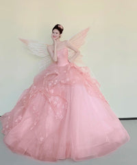 Fashion Ball Gown Light Pink Strapless Pleated Prom Dresses Sweet 16 Dress Evening Gala Gown HZ0319