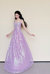 Sparking Prom Dress Light Purple Spaghetti Straps Gala Dress Evening Gown Birthday Party Outfits HZ0319