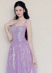 Sparking Prom Dress Light Purple Spaghetti Straps Gala Dress Evening Gown Birthday Party Outfits HZ0319