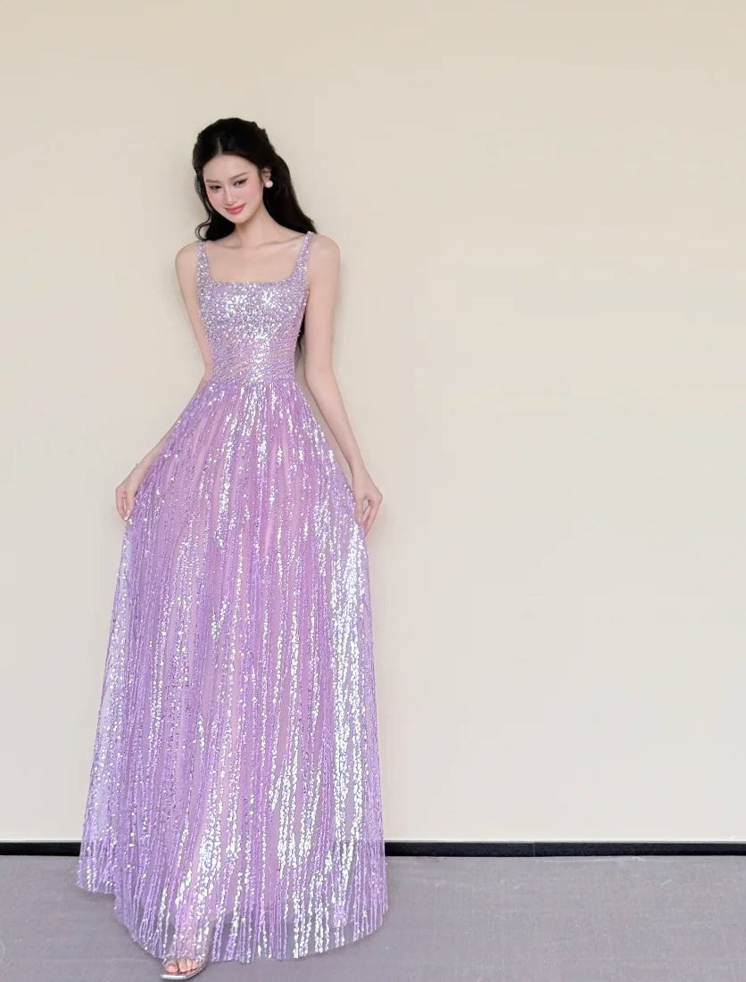 Sparking Prom Dress Light Purple Spaghetti Straps Gala Dress Evening Gown Birthday Party Outfits HZ0319