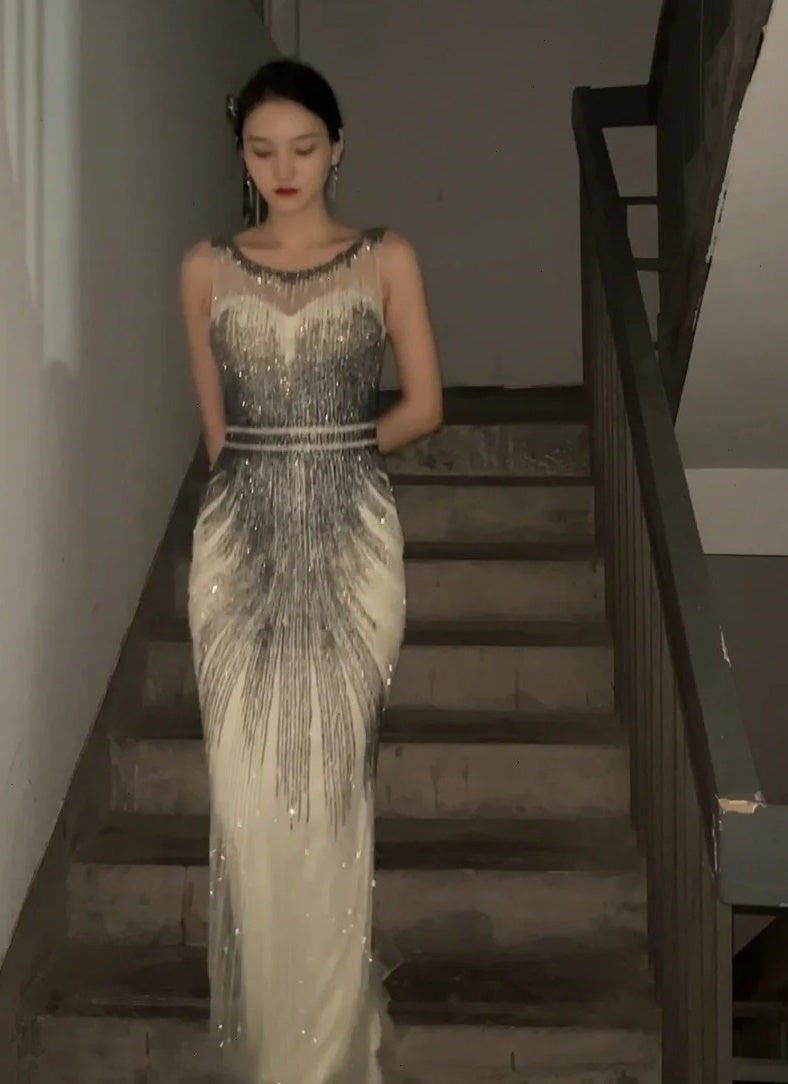 Sparkling Prom Dress Crew Neck Beading Gala Evening Gown Dress Cocktail Outfits HZ0319