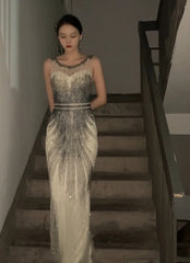 Sparkling Prom Dress Crew Neck Beading Gala Evening Gown Dress Cocktail Outfits HZ0319