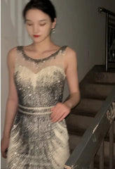 Sparkling Prom Dress Crew Neck Beading Gala Evening Gown Dress Cocktail Outfits HZ0319