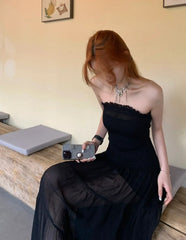 Elegant Prom Dress Black Strapless Gala Evening Gown Dress Birthday Party Outfits HZ0319