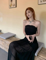 Elegant Prom Dress Black Strapless Gala Evening Gown Dress Birthday Party Outfits HZ0319