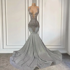 Silver Halter Mermaid Prom -jurk met kralen