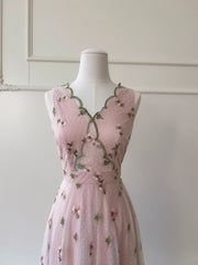 Fashion Prom Dress V-neck Pink Floral Gala Evening Gown Dress Birthday Party Outfits HZ0319