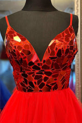 Cut Glass Mirror V-Neck Layers A-Line Long Prom Dress