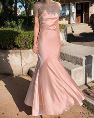 Mermaid Spaghetti Straps Sleeveless Ruffles Pink formal dresses Bridesmaid Dresses evening gown Prom Dress