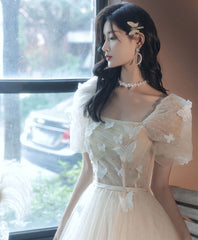 Champagne tulle lace long prom dress champagne tulle formal dress