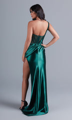 One-Shoulder Dark Green Prom Dress by PromGirl
