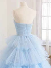 Blue tulle long prom dress blue tulle long evening dress