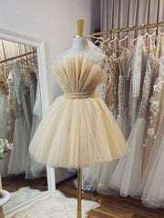 Champagne tulle short prom dress, champagne homecoming dress
