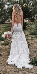 V-neck Backless Sexy Vintage Mermaid Wedding Dresses DTB142