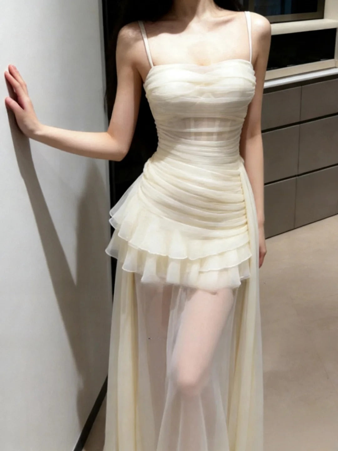 Stunning Prom Dress Spaghetti Straps Birthday Party Outfits Pleated Tulle Evening Gown Gala Dress HZ0319
