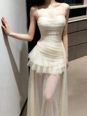 Stunning Prom Dress Spaghetti Straps Birthday Party Outfits Pleated Tulle Evening Gown Gala Dress HZ0319