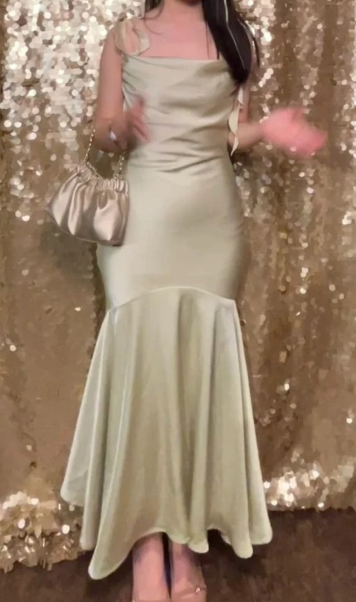 Satin Prom Dress Spaghetti Straps Mermaid Formal Outfits Evening Gown Gala Dress HZ0319