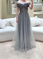 Chic Prom Dress Off Shoulder Pleated Tulle Birthday Party Outfits A Line Evening Gown Gala Dress HZ0319