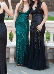 Shiny Prom Dress V-neck Sequins Mermaid Gala Gown Evening Dress Birthday Party Outfits HZ0319