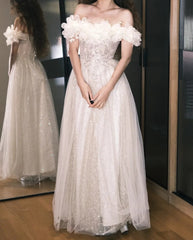 Elegant Prom Dress Off Shoulder Pleated Tulle Gala Gown Party Outfits Evening Dress HZ0319