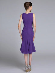 Mermaid / Trumpet Mother of the Bride Dress V Neck Knee Length Chiffon 3/4 Length Sleeve No with Beading