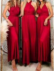Sheath / Column Bridesmaid Dress Halter Sleeveless Convertible Ankle Length Spandex with Pleats