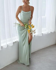 Spaghetti Straps Prom Dresses with Slit Long Evening Dress  Mermaid Chiffon Formal Gowns for Wedding