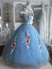 Stunning Ball Gown Off Shoulder Pleated Tulle Evening Gala Gown Prom Dresses Sweet 16th Dress HZ0319