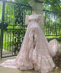 Charming Prom Dress Square Neck Print Pleated Evening Dress Gala Gown Cocktail Outfits HZ0319