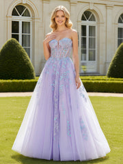 A-Line Sweetheart Corset Applique Tulle Dress Lilac