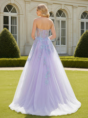 A-Line Sweetheart Corset Applique Tulle Dress Lilac