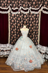 Pretty Sweetheart Strapless A-line 3D Flower Tulle Prom Dress Evening Gown HZ1024