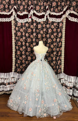Pretty Sweetheart Strapless A-line 3D Flower Tulle Prom Dress Evening Gown HZ1024