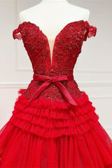 Princess Tulle Off-the-Shoulder Tiered A-Line Prom Gown