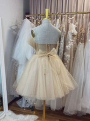 Champagne tulle short prom dress, champagne homecoming dress