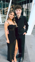 Mermaid Spaghetti Straps Sexy Black Tulle Beaded Slit formal dresses Bridesmaid Dresses evening gown Prom Dress