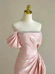 Mermaid Off Shoulder Beads Pink Pretty Long formal dresses Bridesmaid Dresses evening gown Prom Dress