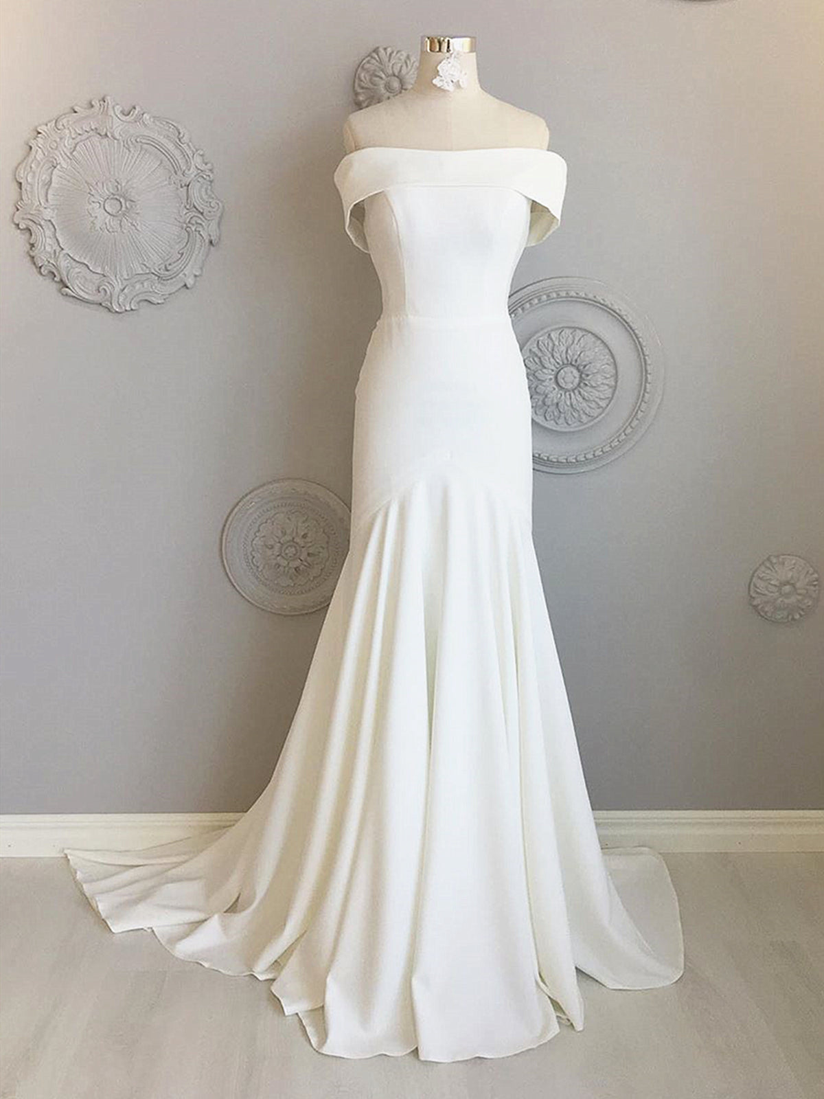Ivory Off the Shoulder Mermaid Wedding Dresses, Off Shoulder Ivory Mermaid Prom Formal Evening Dresses