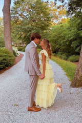 A-Line Square Yellow Tiered Long Prom Dress Princess Tulle Formal Evening Dress SH1049
