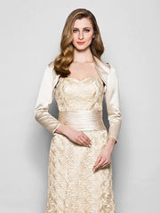 Mother of the Bride Dress Wrap Included Sweetheart Neckline Floor Length Lace Satin 3/4 Length Sleeve with Sash Ribbon Ruched