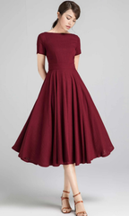 A-line Boat Neck Short Sleeve Bridesmaid Dress Formal Dresses for Wedding Guest Cocktail Dress Mother of the Bride Dresses