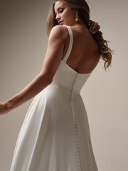 A-line thin shoulder strap crepe backless and floor length wedding dress
