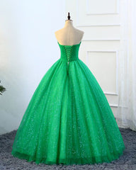 Strapless Green Sequins Tulle Long A Line Beaded Prom Dress, Formal Dress KS7480