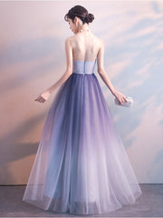 Unique lace applique tulle long prom dress, tulle evening dress